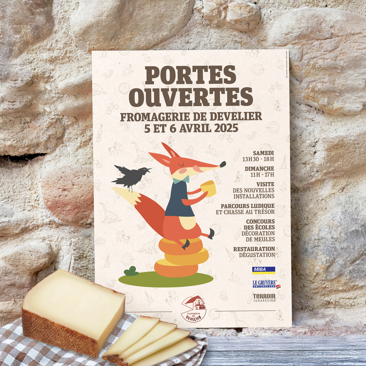 Portes Ouvertes. Fromagerie de Develier. Design Affiches. Annick Woungly. Portes Ouvertes. Fromagerie de Develier. Design Affiches. Annick Woungly.