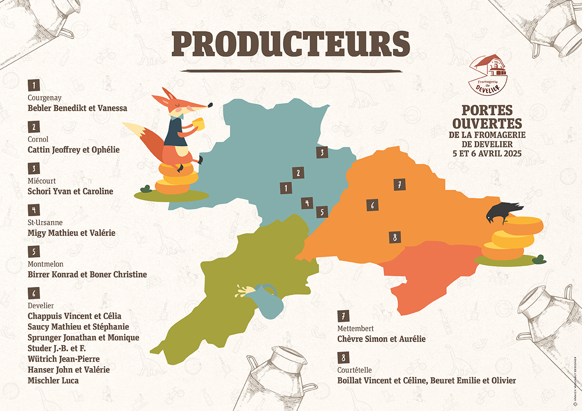 Communication visuelle événementielle pour les Portes Ouvertes de la Fromagerie de Develier. Annick Woungly Designer. infographie. Communication visuelle événementielle pour les Portes Ouvertes de la Fromagerie de Develier. Annick Woungly Designer. infographie.