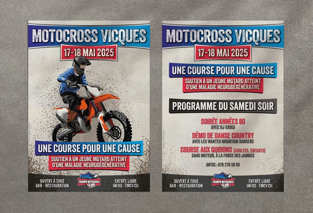 Motocross de Vicques 2025. Affiche et programme. Communication visuelle événementielle. Motocross de Vicques 2025. Affiche et programme. Communication visuelle événementielle.