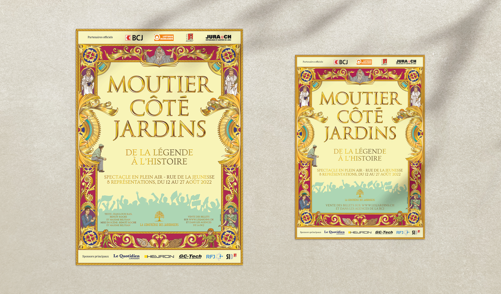 Affiche et flyer du spectacle Moutier côté Jardins. Delémont 2022. Design Annick Woungly.
