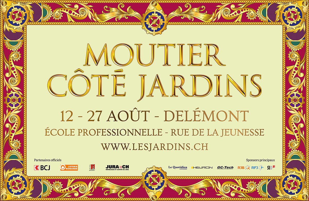 Communication visuelle du spectacle Moutier côté Jardins. Delémont 2022. Design Annick Woungly.