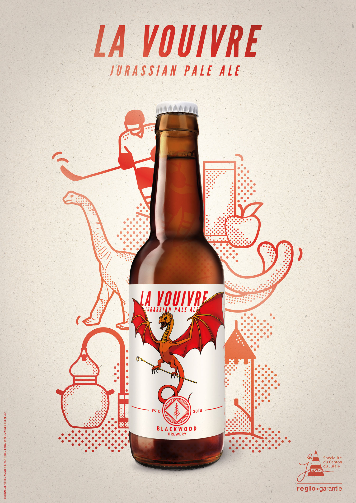 La Vouivre. Bière artisanale jurassienne. Brasserie Blackwood. Imagerie produit et design d'affiche.