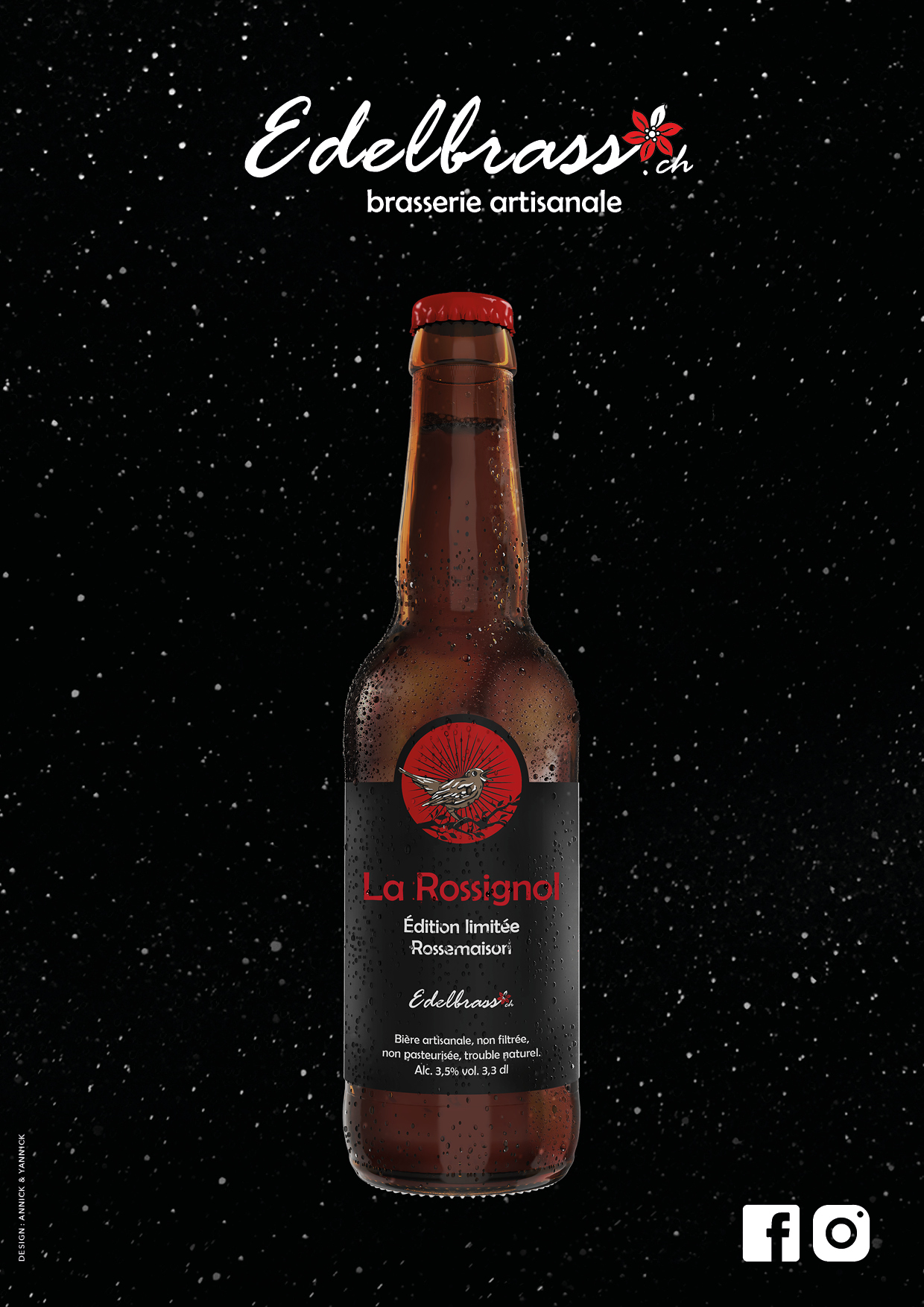 Edelbrass. Brasserie artisanale. Design d'étiquettes pour la ligne de bières "La Rossignol". Annick Woungly. Edelbrass. Brasserie artisanale. Design d'étiquettes pour la ligne de bières "La Rossignol". Annick Woungly.