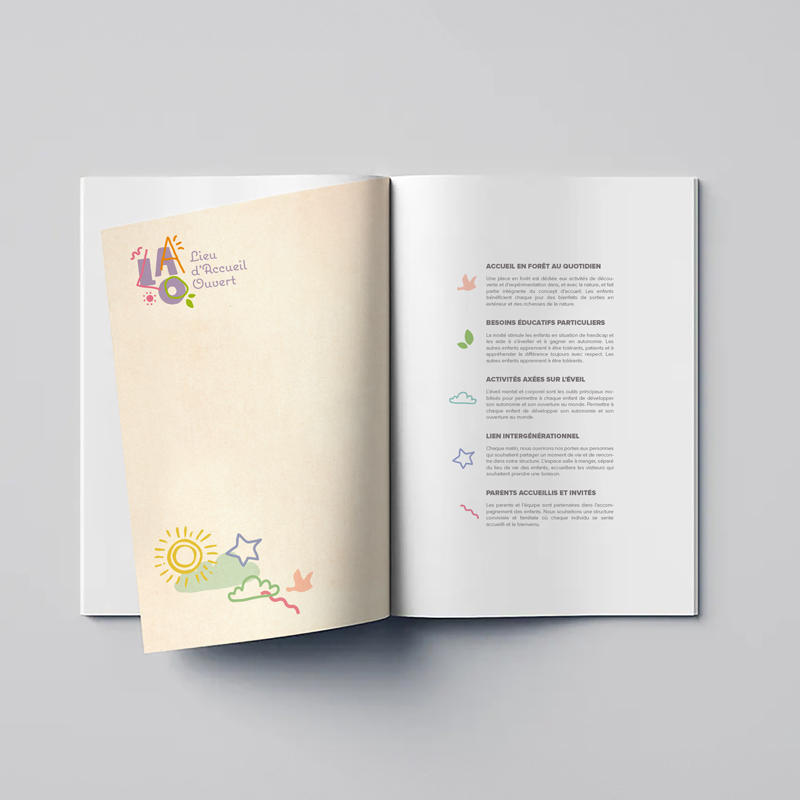 Lao, Lieu d'Accueil Ouvert. Courchapoix, Jura Suisse. Design d'dentité visuelle par Annick Woungly.