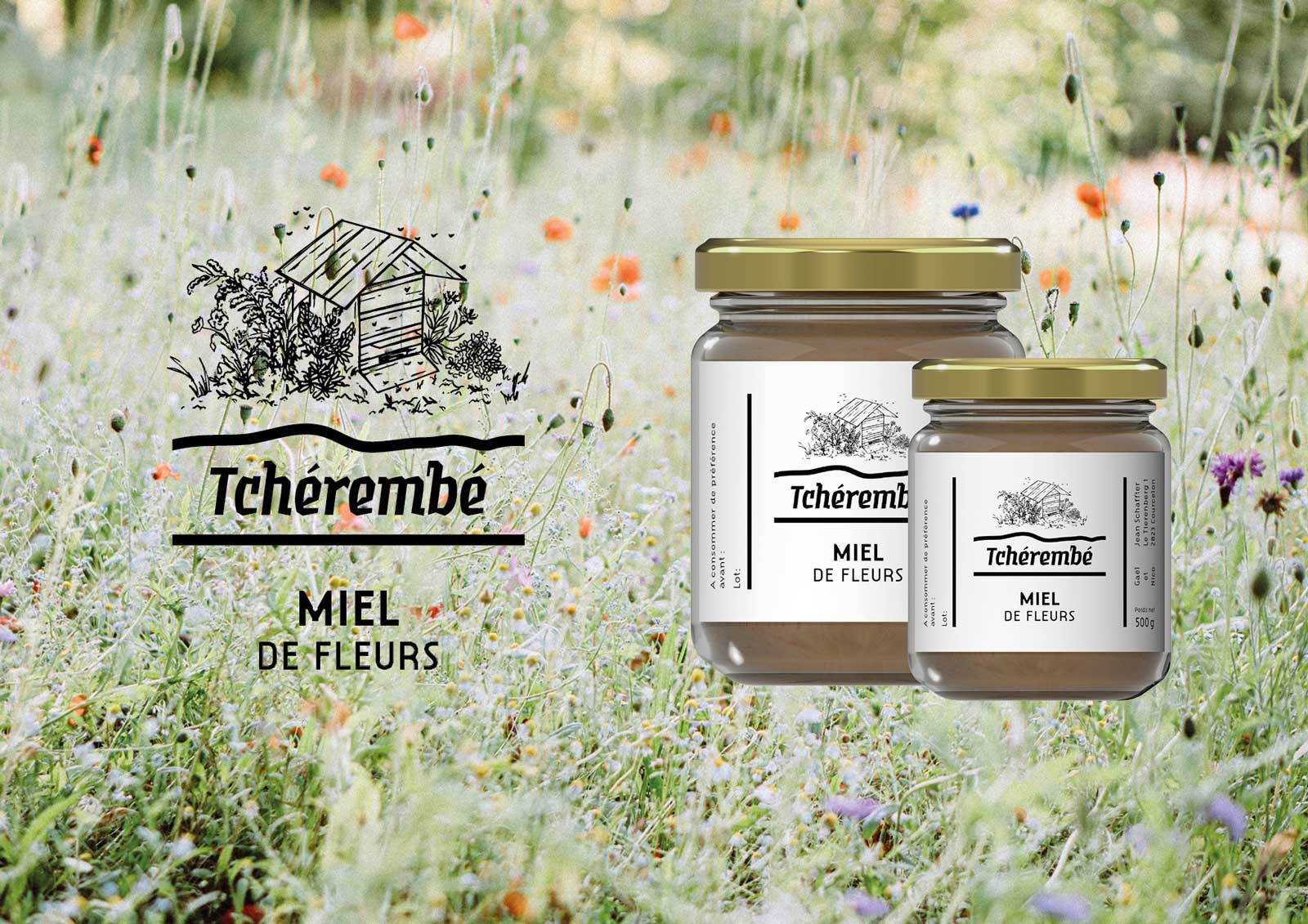 Miel du Tchérembé. Courroux, Jura. Identité visuelle et design d'étiquettes. Miel du Tchérembé. Courroux, Jura. Identité visuelle et design d'étiquettes.