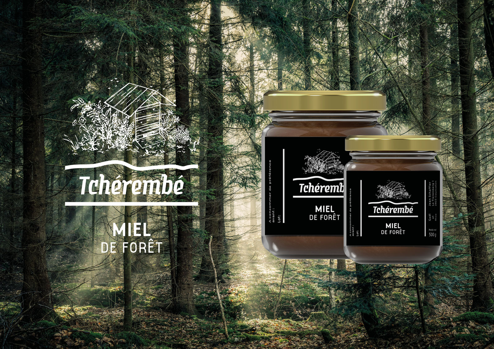 Miel du Tchérembé. Courroux, Jura. Identité visuelle et design d'étiquettes. Miel du Tchérembé. Courroux, Jura. Identité visuelle et design d'étiquettes.