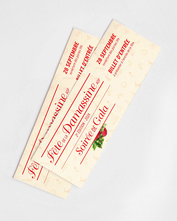 Fête de la Damassine AOP. Affiche, flyers et supports de communication. Annick Woungly Designer.