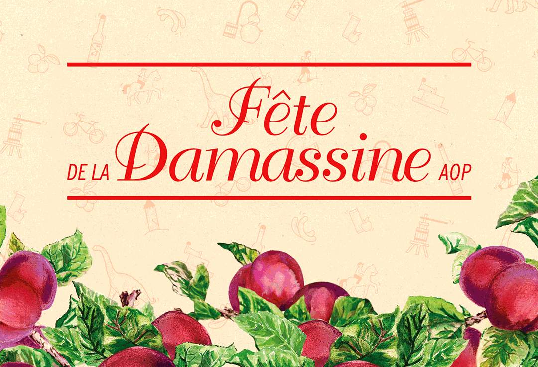 Fête de la Damassine AOP. Affiche, flyers et supports de communication. Annick Woungly Designer.