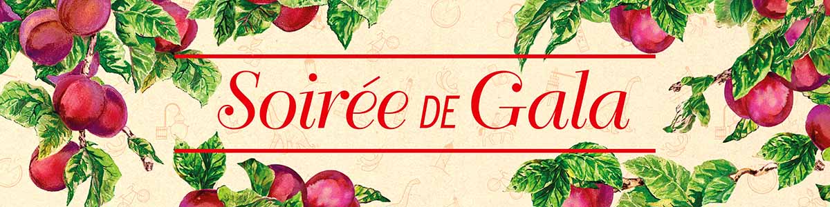 Fête de la Damassine AOP. Affiche, flyers et supports de communication. Annick Woungly Designer. Visuel pour la soirée de gala.