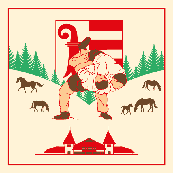 Fête Cantonale jurassienne et Romande de lutte suisse. Affiche et supports de communication visuelle.