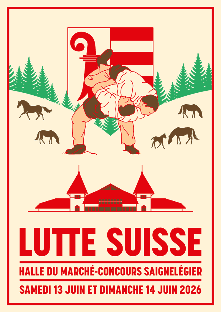 Fête Cantonale jurassienne et Romande de lutte suisse. Affiche et supports de communication visuelle.