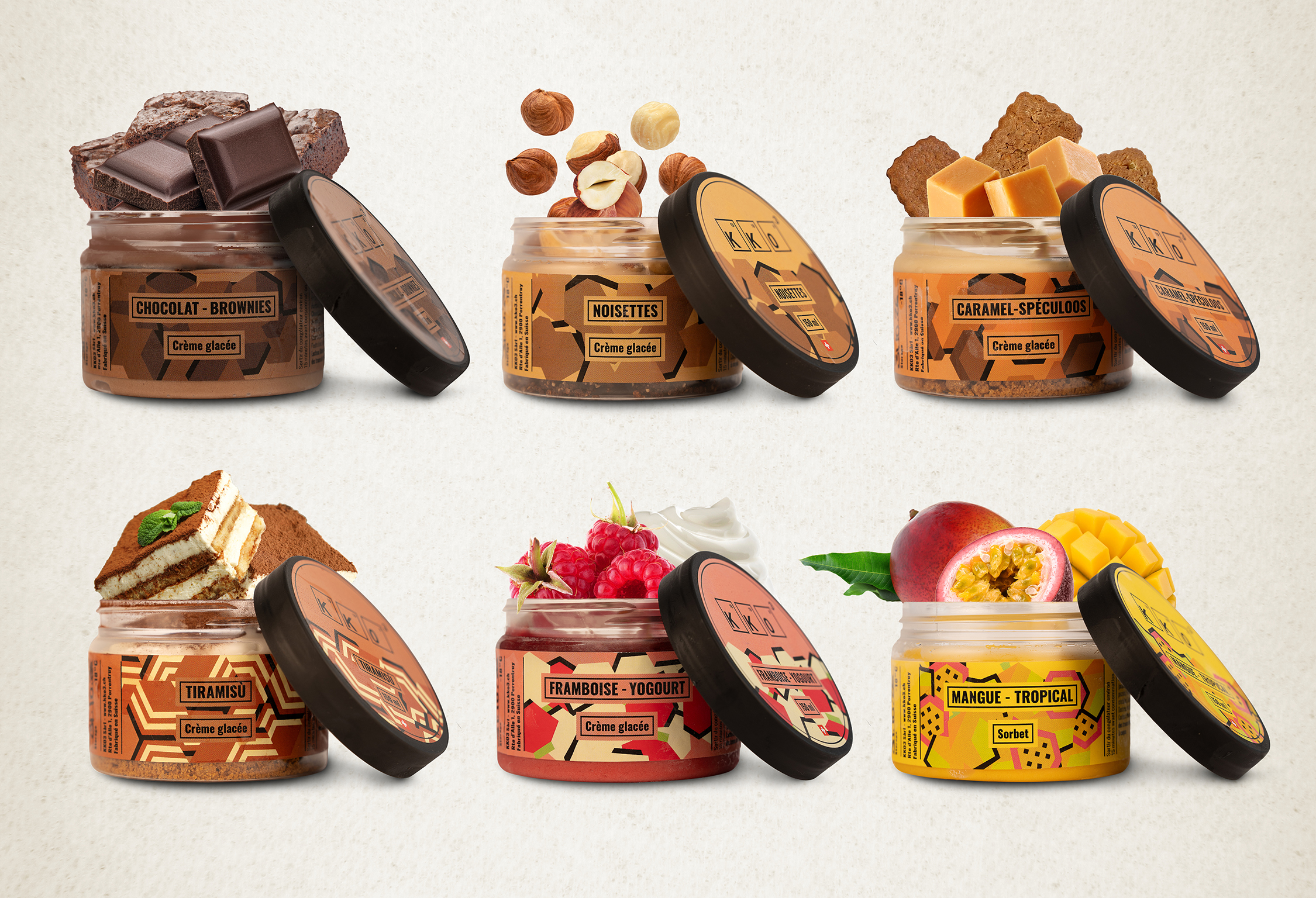 KKO3. Chocolaterie. Design packaging des pots de glace.