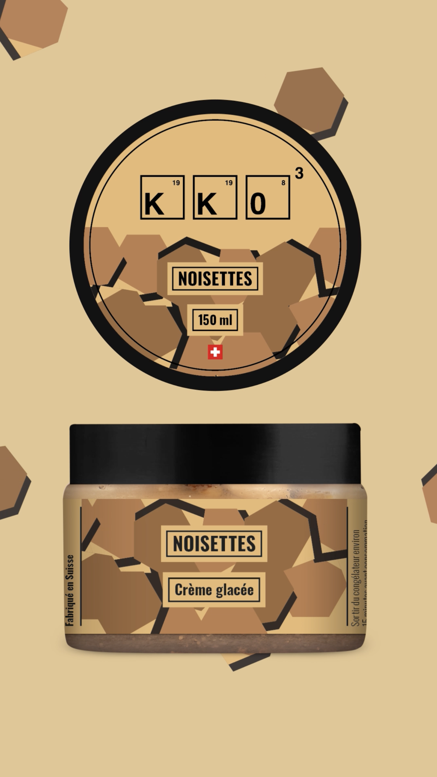 KKO3. Chocolaterie. Design packaging des pots de glace. Annick Woungly.