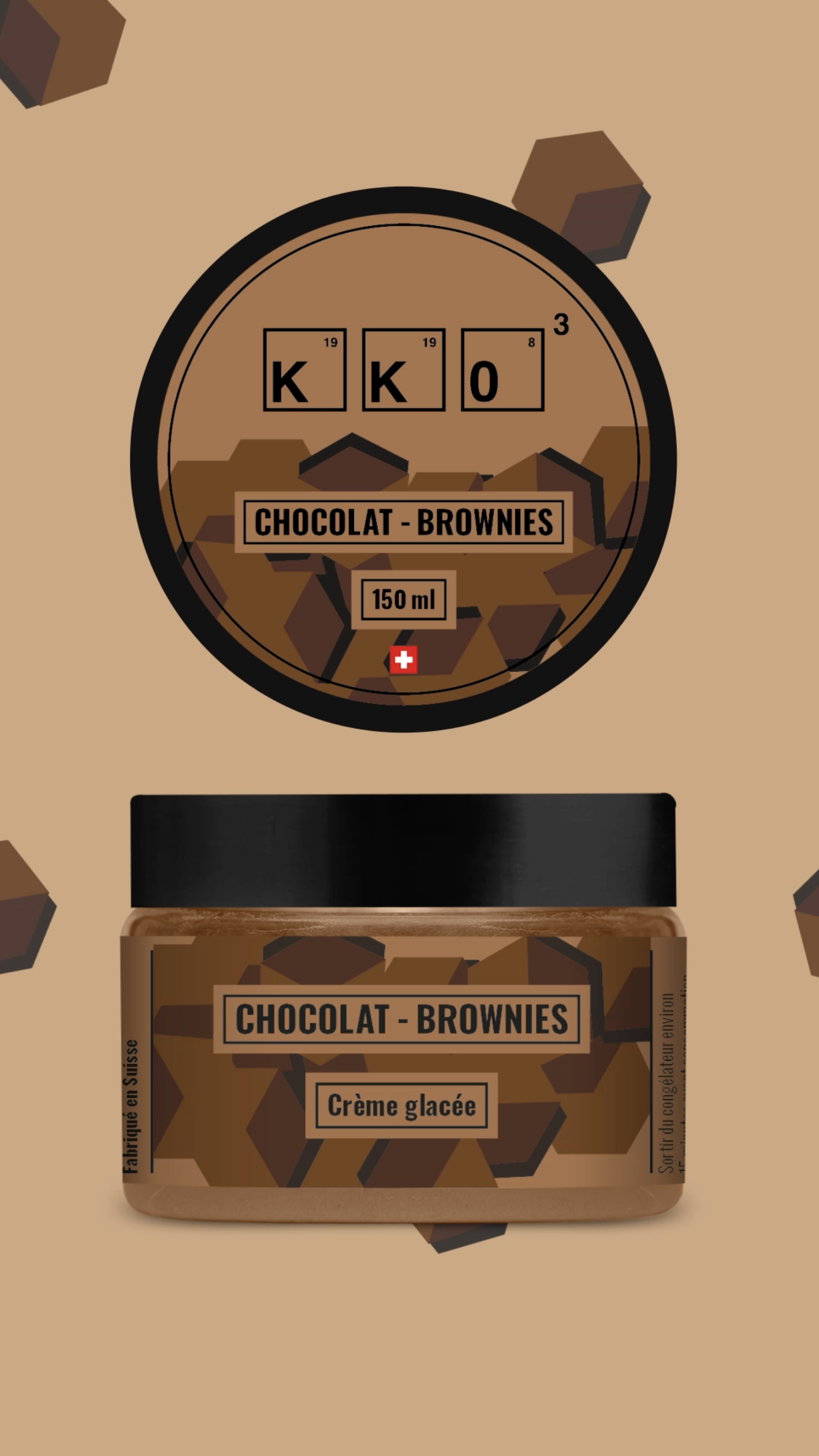 KKO3. Chocolaterie. Design packaging des pots de glace. Annick Woungly.