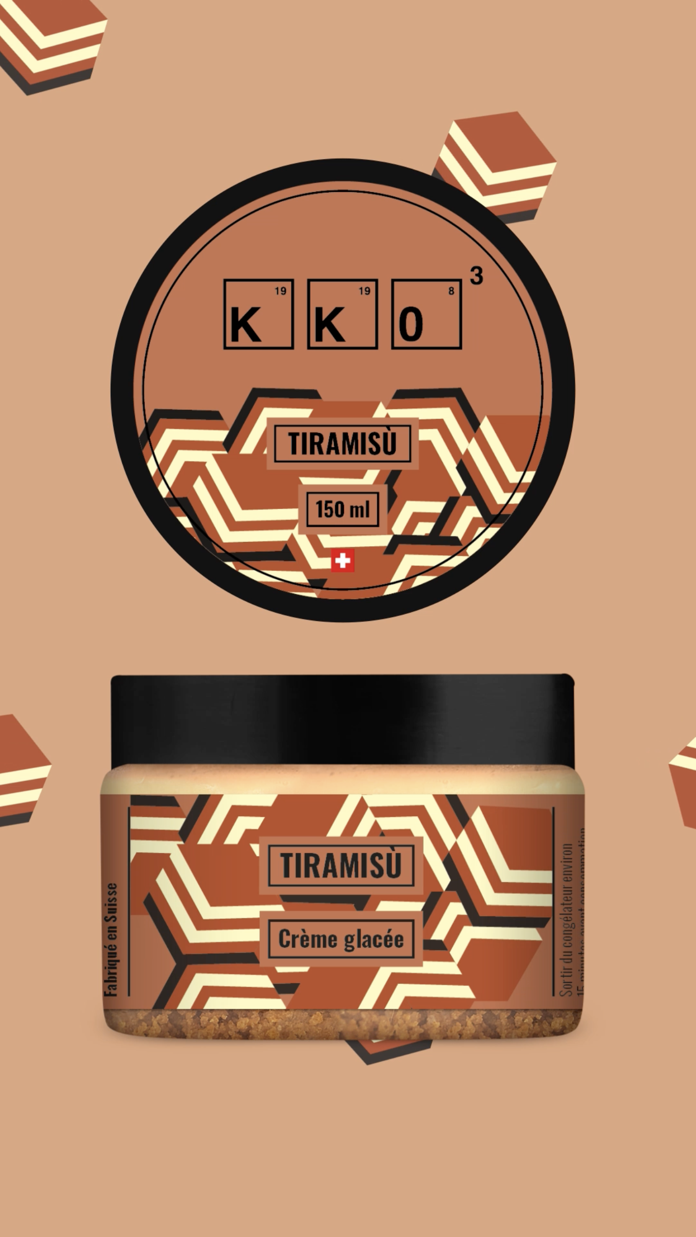 KKO3. Chocolaterie. Design packaging des pots de glace. Annick Woungly.