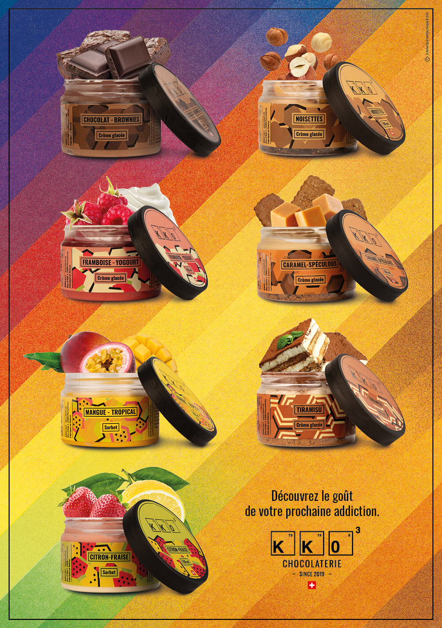 Glaces KKO3. Chocolaterie. Design d'affiches publicitaires. Annick Woungly.