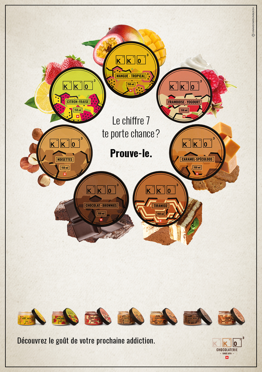 Glaces KKO3. Chocolaterie. Design d'affiches publicitaires. Annick Woungly.