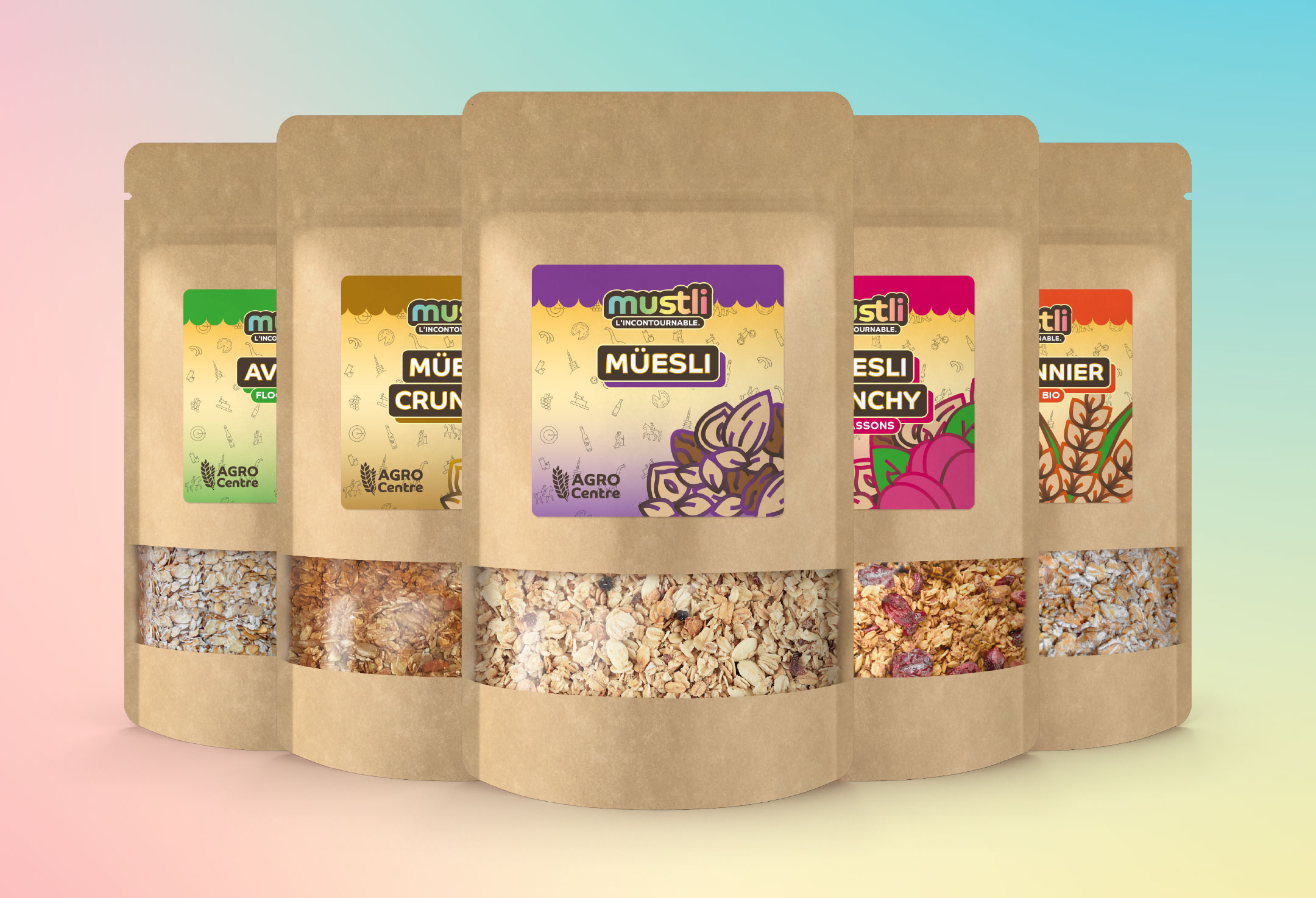 Mustli. Design packaging. Agrocentre Courtételle. Annick Woungly.